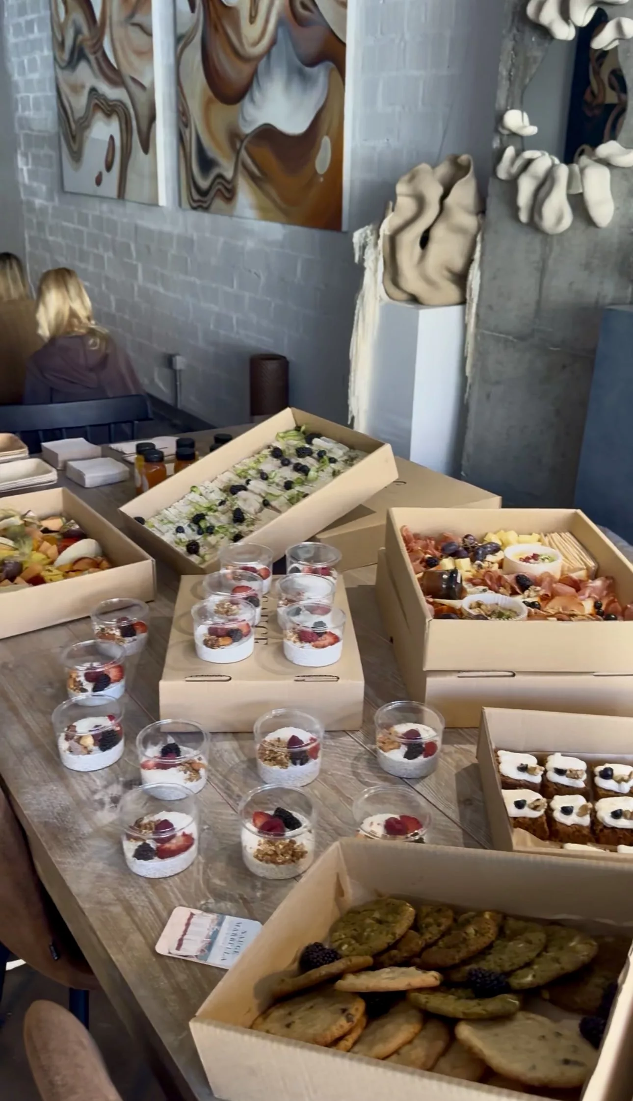 Sauge breakfast and grazing spread with yoghurt parfaits, cookies and charcuterie boxes in Marbella