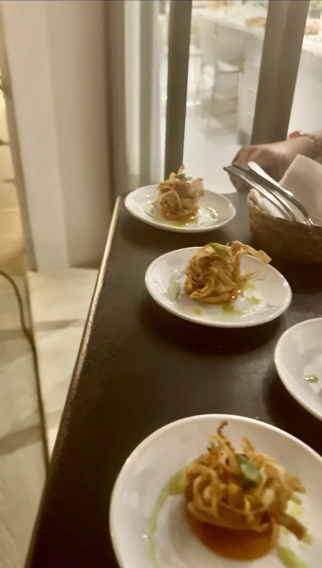 Crispy plated amuse-bouche bites for a Campo cocktail reception in Marbella